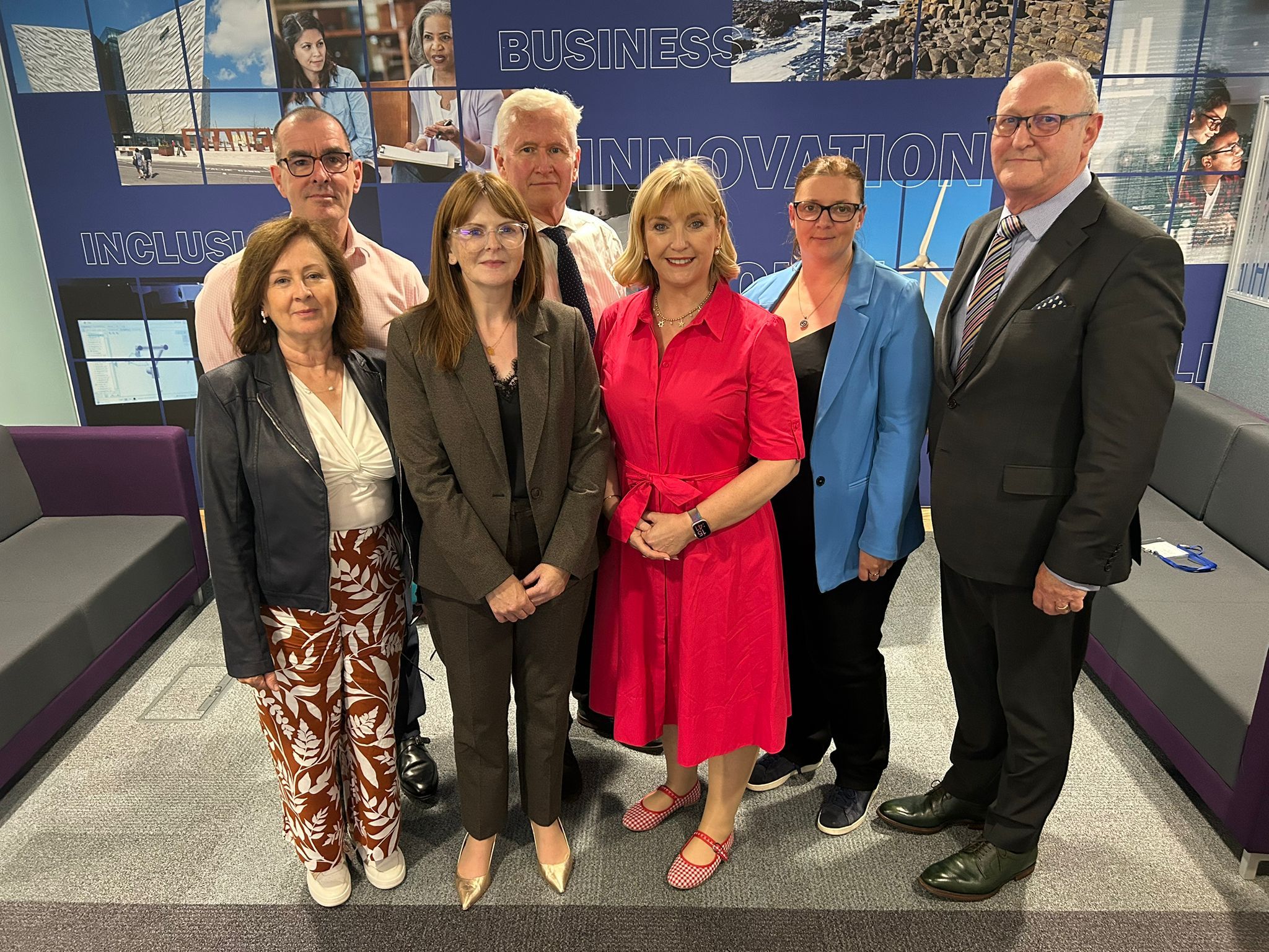 NICVA's Chief Executive Celine McStravick and a delegation of representatives from the Economic Inactivity Coalition meeting with Economy Minister Caoimhe Archibald