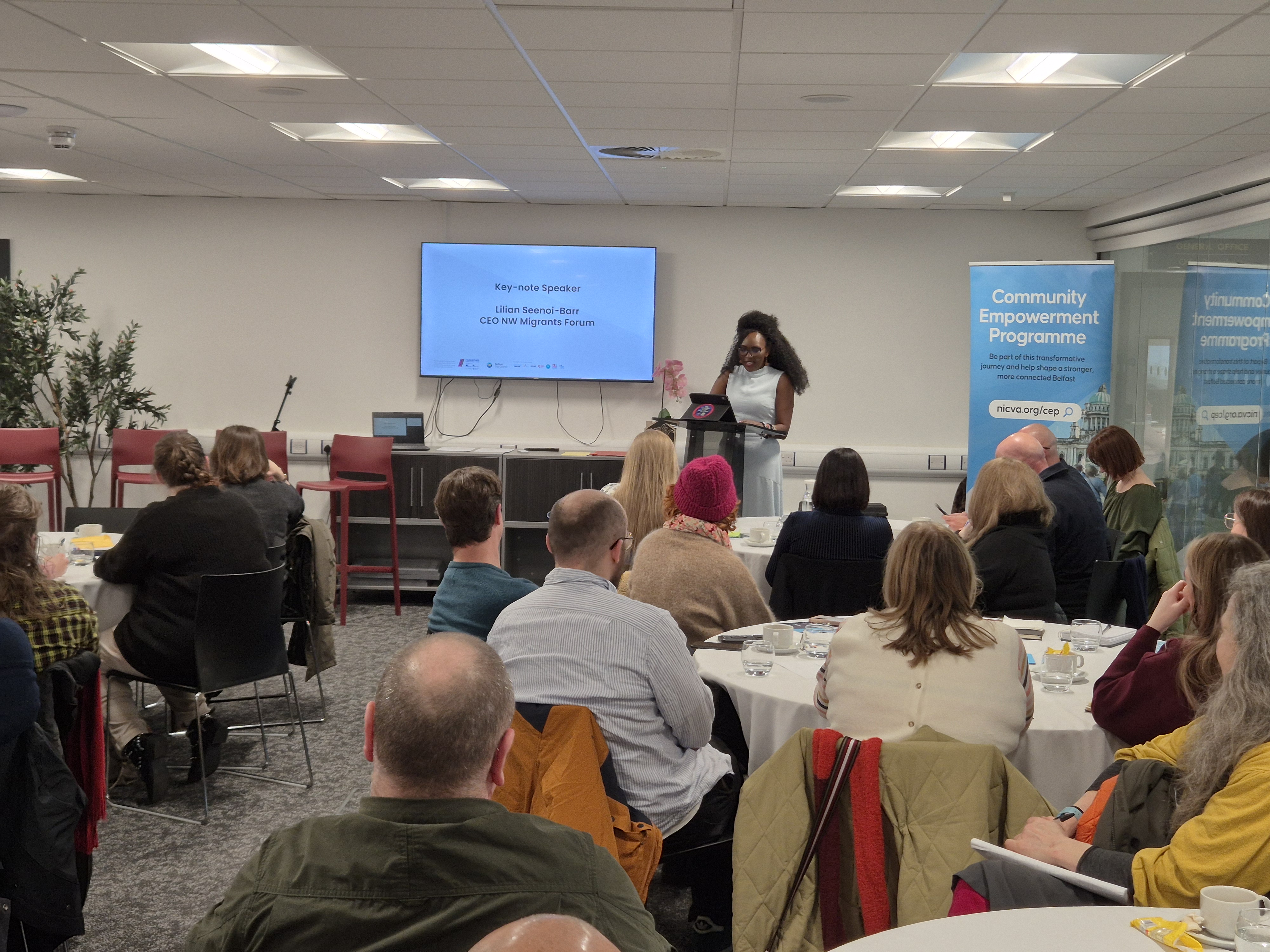 Lilian Seenoi-Barr, CEO NW Migrants Forum speaking at the CEP event