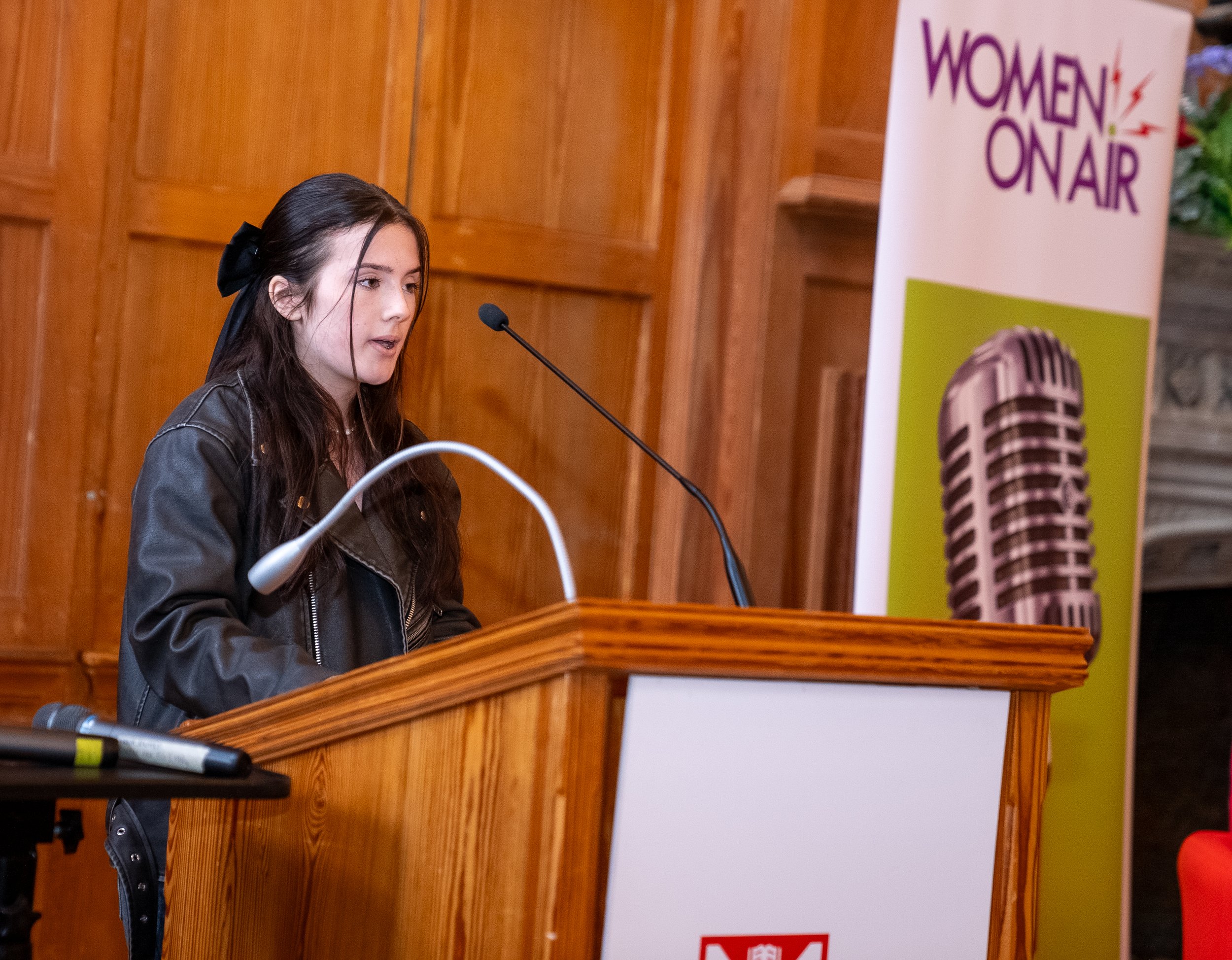 Belfast High pupil Kathryn Walker speaking at WIM24