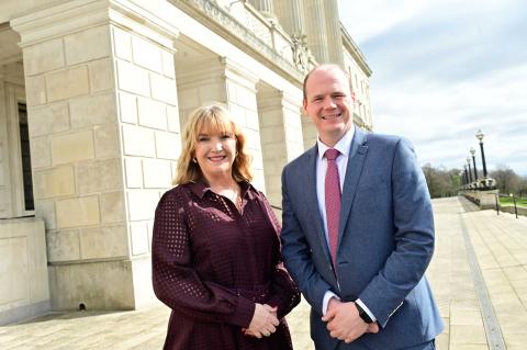 Minister Lyons is pictured with Celine McStravick, Chief Executive of NICVA