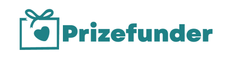 Prizefunder logo green heart in tied box on white background with Prizefunder in green font