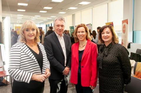 : Showcasing the benefits of business and communities working together at the Community Connections Conference are (L-r): Celine McStravick, NICVA, Kieran Harding, Business in the Community, Bebhinn ni Bhriain and Sharron Russell, Department for Communities