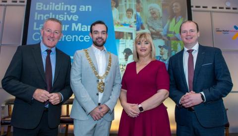 Minister Conor Murphy, Lord Mayor Cllr Micky Murray, CEO NICVA Celine McStravick, Minister Gordon Lyons