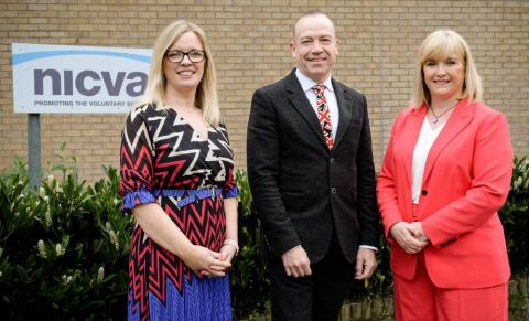 NICVA Chief Exec Celine McStravick and NICVA Vice-Chair Charlene Brooks with NI Secretary of State Rt Hon Chris Heaton-Harris MP