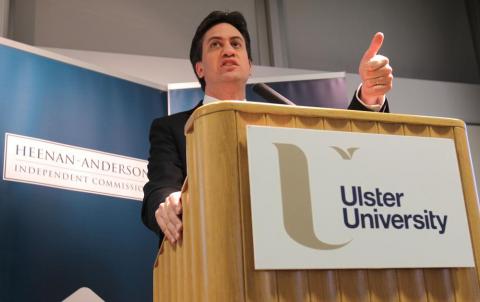 Labour leader Ed Miliband speaking at the Heenan-Anderson Commission