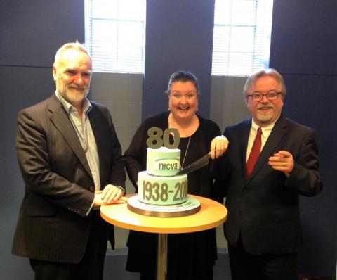 Vice Chair, Peter McBride; Chair, Marie Cavanagh and NICVA Chief Executive Seamus McAleavey