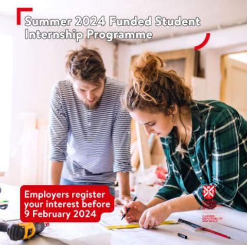 Graphic for QUB's funded internship programme 2024